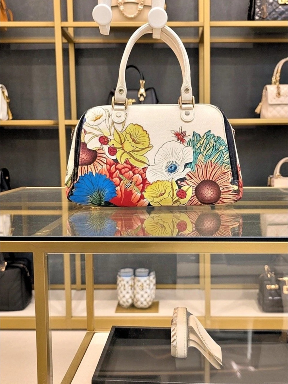 ANUSCHKA Anna Hand-painted Floral Satchel in White & Multicolor